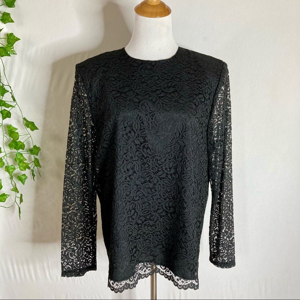 Vintage J. Jill Black Lace Long Sleeve Top Size 12